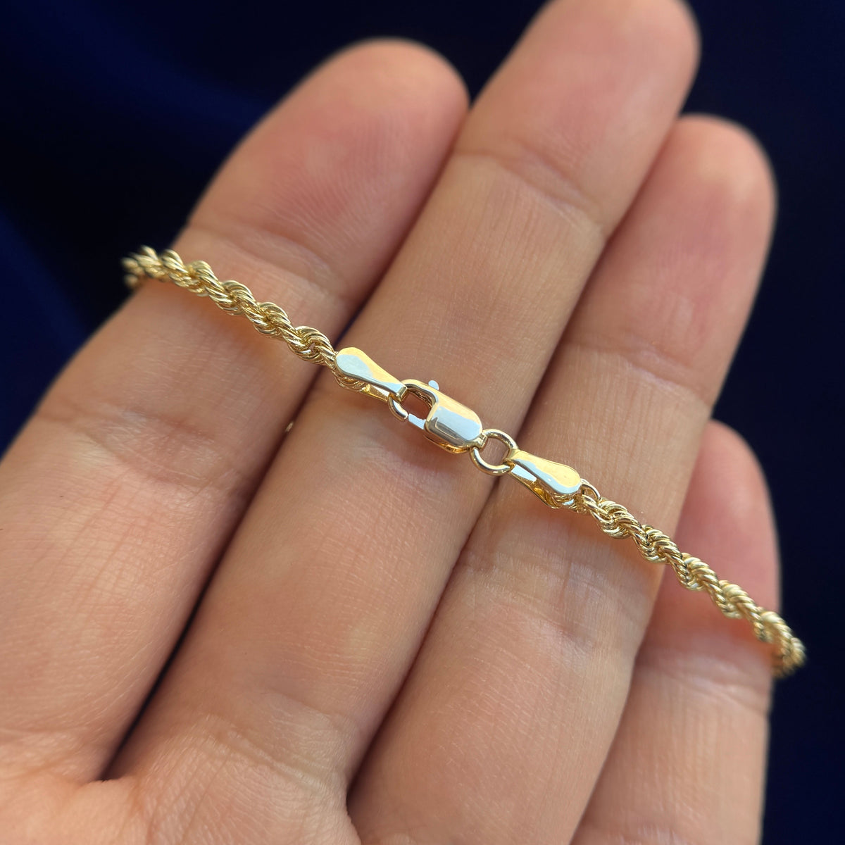 18k Yellow Gold Engraved Bar with 2pcs Small Garnets Flush-set on 7 inches on 2.5mm Rope Chain Custom Medical ID Bracelet