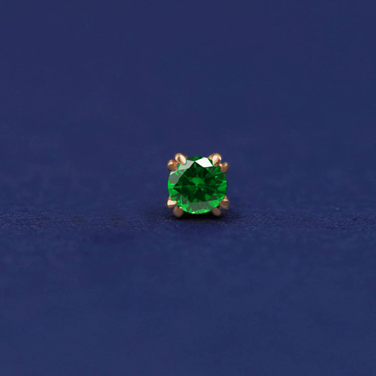 Front facing view of a 14k yellow gold Emerald Flat Back Earring