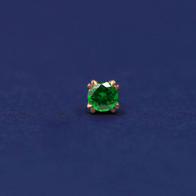 Front facing view of a 14k yellow gold Emerald Flat Back Earring