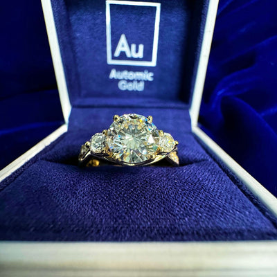14k Yellow Gold 1.51ct Round Lab Diamond with 2 Round Lab Diamonds and Half Pave Lab Diamonds Twisted Band Custom Ring Size 8