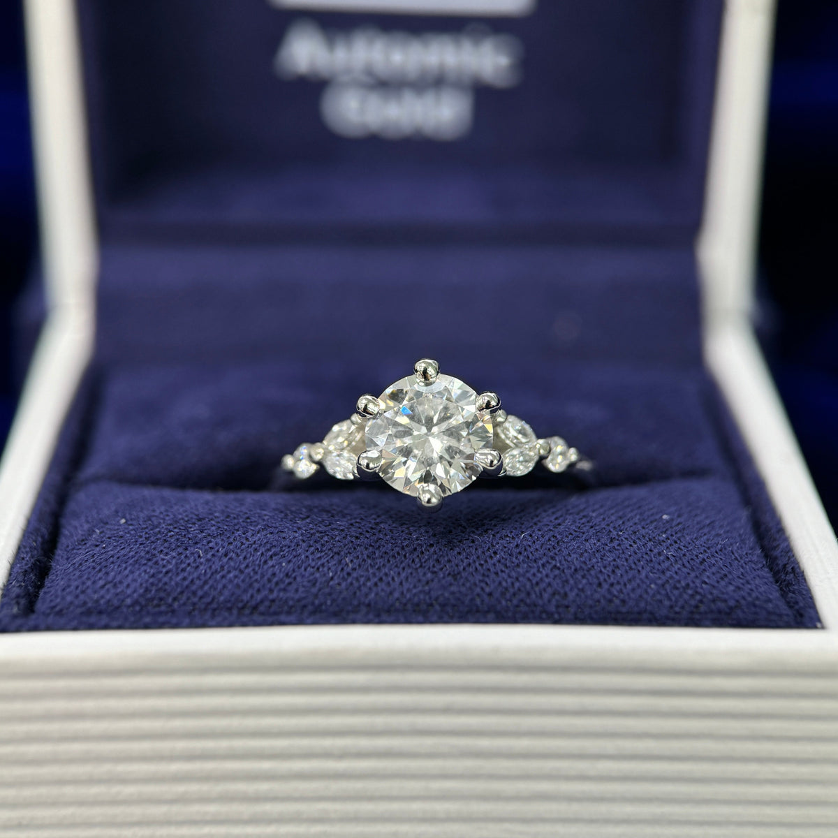 950 Platinum & 1.50ct D/VVS Round Lab Diamond with 4pc 3x1.5mm Marquise and 2pc 2mm Round Lab Diamonds Custom Engagement Ring