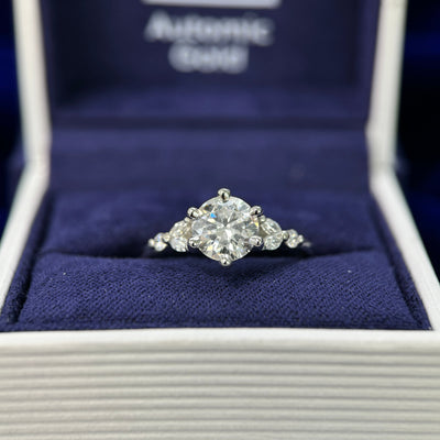 950 Platinum & 1.50ct D/VVS Round Lab Diamond with 4pc 3x1.5mm Marquise and 2pc 2mm Round Lab Diamonds Custom Engagement Ring