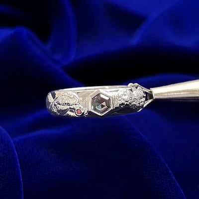 950 Platinum 0.50ct Hexagon Lab Alexandrite on Band Engraved with Otters Custom Ring