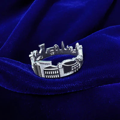 14k White Gold New Orleans City Outline with Round Diamonds Custom Ring