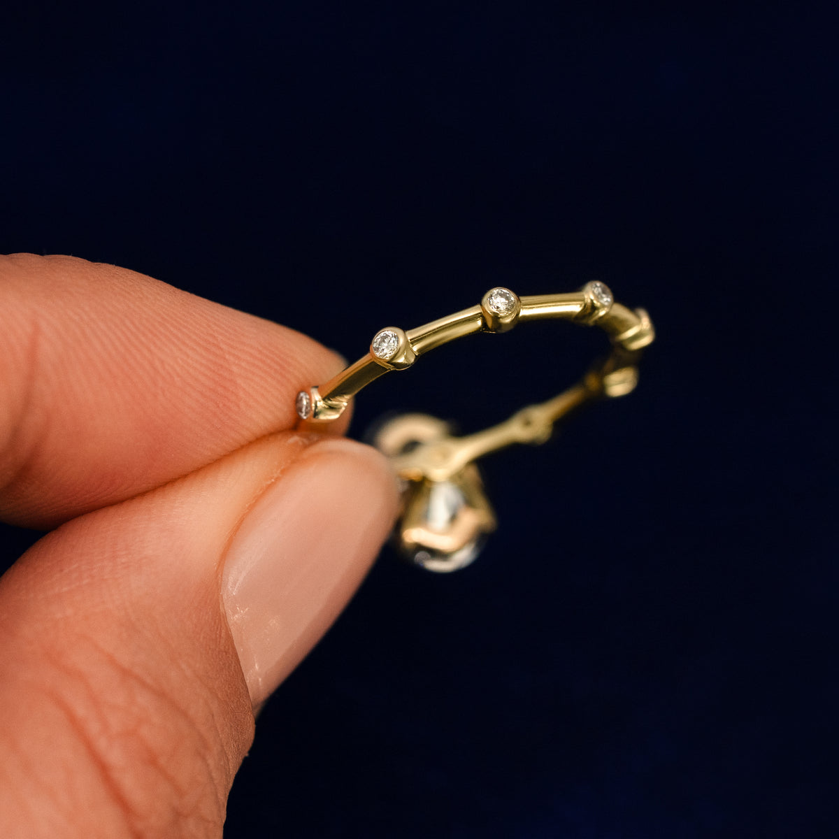 Back view of a solid 14k gold of Oval Lab Diamond Bubble Ring