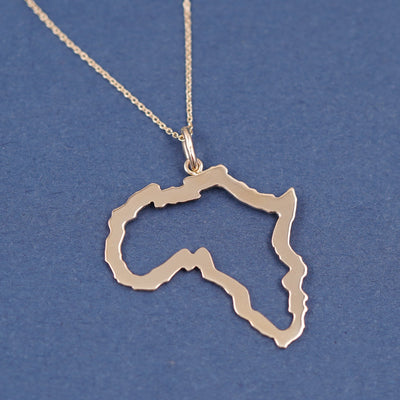 14k Yellow Gold Africa Outline Pendant on Cable Chain Custom Necklace