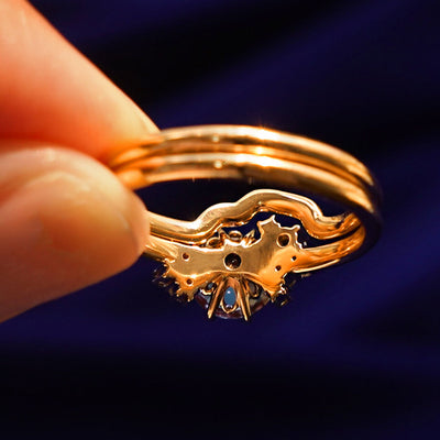 Underside view of a solid 14k gold Alexandrite Cluster Ring Set