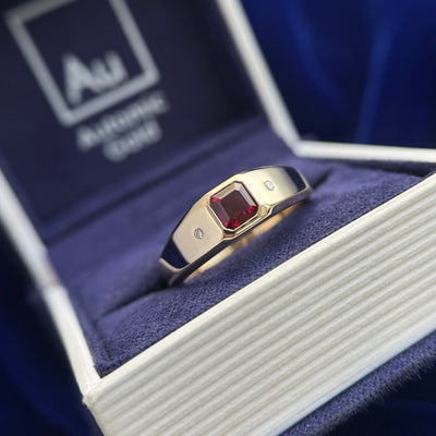 14k yellow gold asscher lab ruby ring