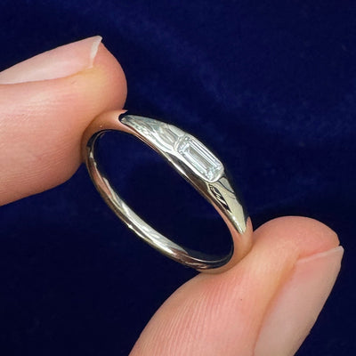14k Champagne Gold with 2x4mm Baguette Lab Diamond Flash-set on Slim Signet Custom Ring, size 6