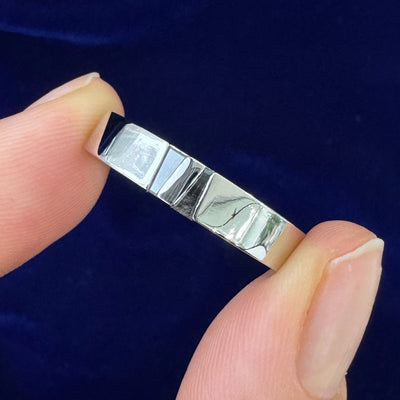 950 Platinum Double Baguette Salt & Pepper Diamonds on 4mm Industrial Mirror Band Custom Ring, Size 8.25