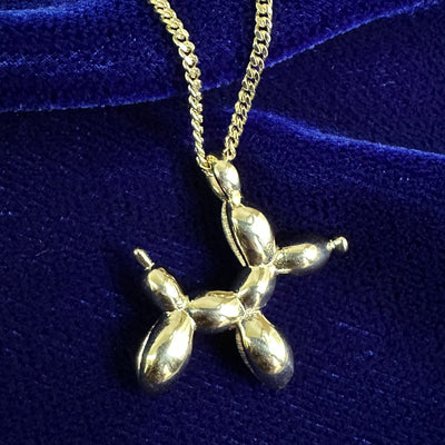 14k Yellow Gold Ballon Dog Custom Charm Pendant on Mini Miami Chain