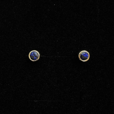 14k Yellow Gold with Bezel-set 1.25ctw 4.9mm Royal Blue Sapphires Pushback Stud Earrings, pair