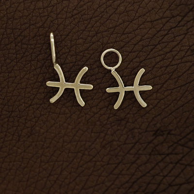 Two 14 karat Yellow Champagne gold Pisces Horoscope Charms shown in the For Chain and For Earring options