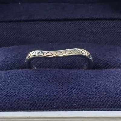 14k White Gold 2.5mm Curvy Nesting Band with Repeating Clouds Engraving on top Custom Ring, Size 3.5