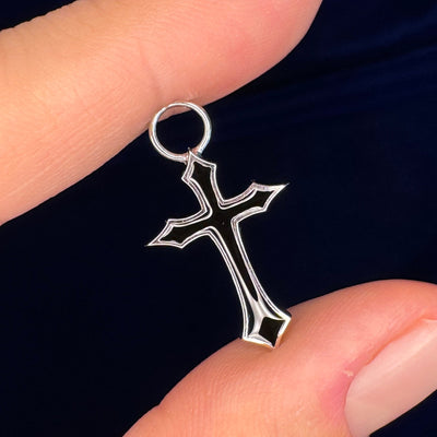Cross pendant with black enamel