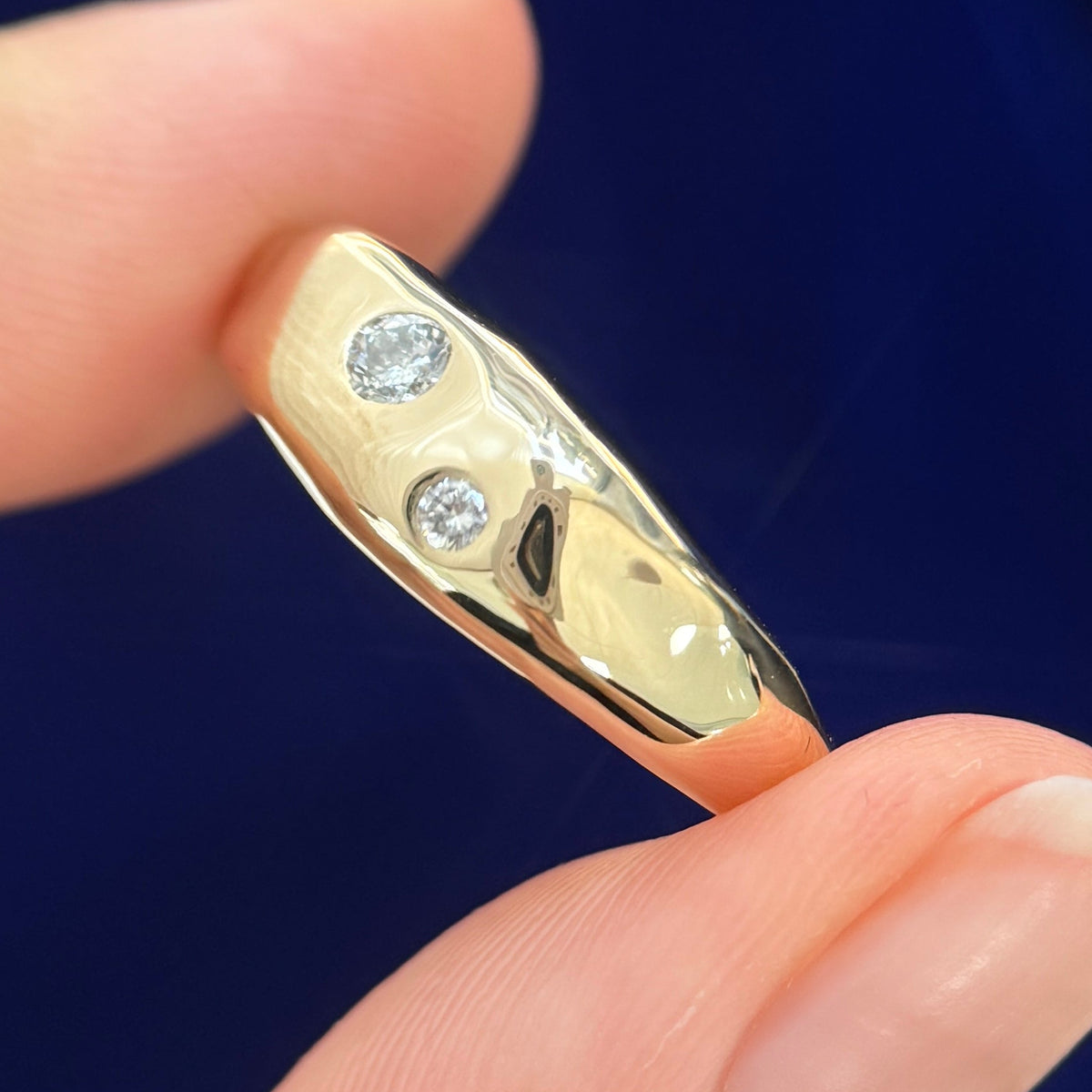 14k Yellow Gold with Flash-set 3mm and 2mm Round Diamonds on Custom Organic Puffy Custom Ring, 8 gram, size 9.25