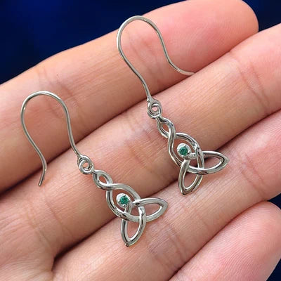 14k White Gold Motherhood Knot with Lab Emeralds Custom Hook Earrings