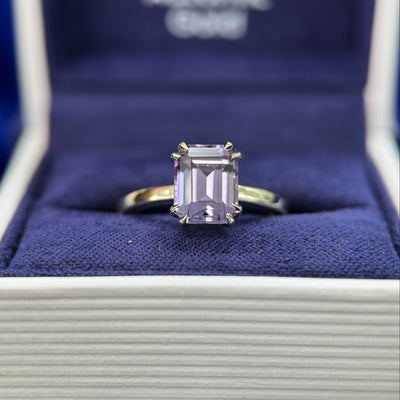 14k Champagne Gold & 8-claw-prongs 7x9mm Emerald-cut Lab Alexandrite on 2mm Mix Mirror Band Custom Ring