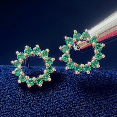 14k Yellow Gold 0.72ctw Round Emeralds on Custom Stud Earrings