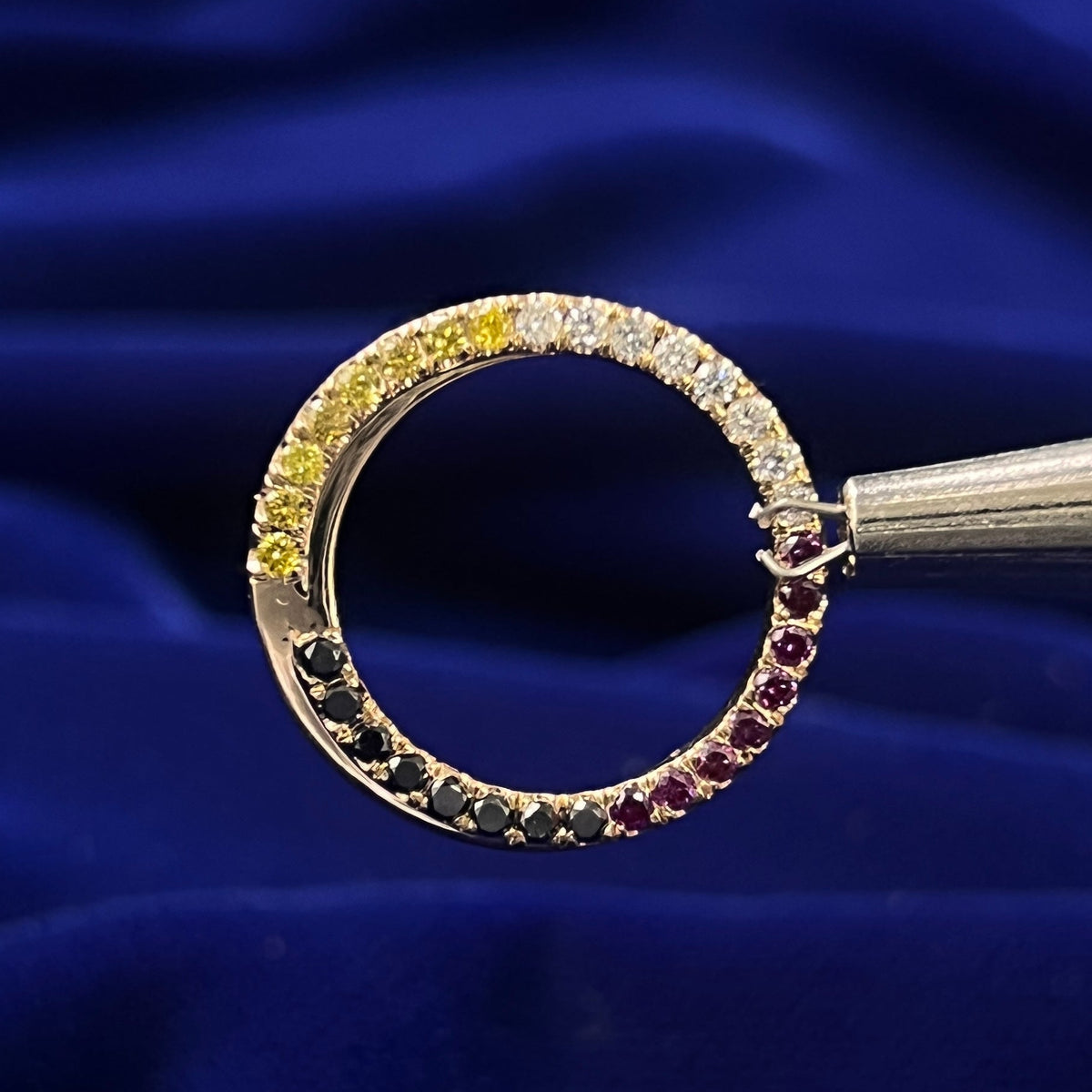 14k Yellow Gold with ENBY Non binary flag colors of Diamonds Yellow White Purple Black Engraved Band Custom Ring