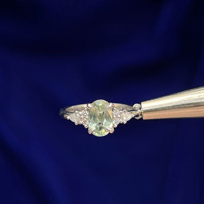 14k White Gold Claw Prongs Set 1.44ct Sapphire with 4 Round and 2 Pear Diamonds Custom Engagement Ring