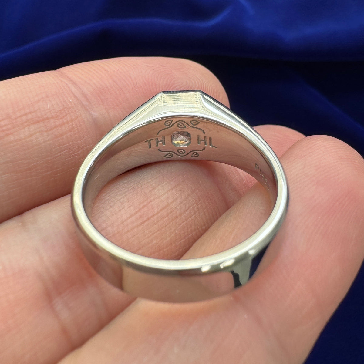 950 Platinum and Flush set 2.40ct Asscher Salt and pepper Diamond on 5mm Mirror Mix Band Custom Ring, size 9.25