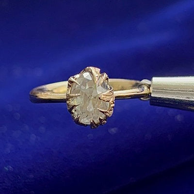 14k Yellow Gold Begonia Leaf Set Oval Salt and Pepper Diamond Graduating Organic Band Custom Ring