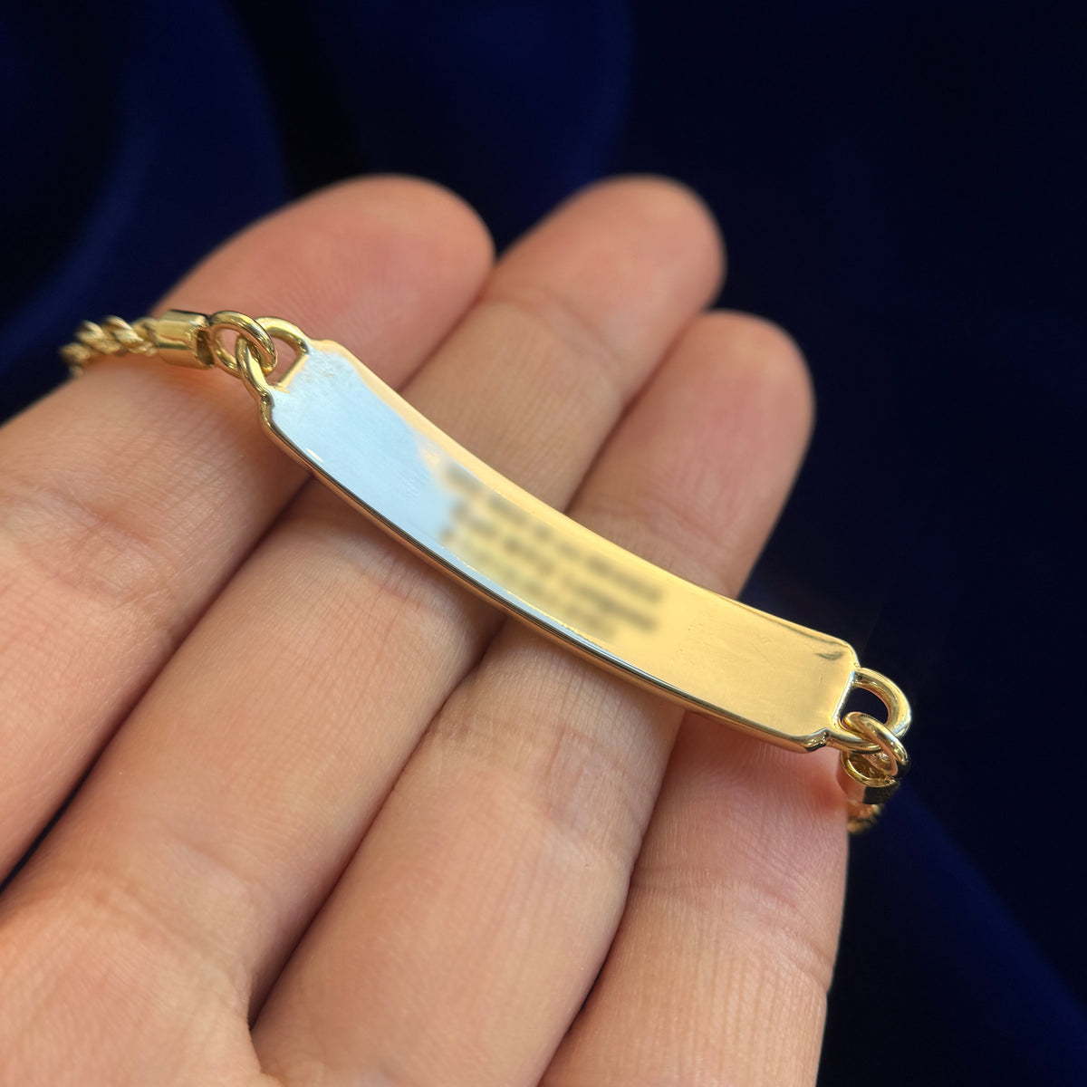 18k Yellow Gold Engraved Bar with 2pcs Small Garnets Flush-set on 7 inches on 2.5mm Rope Chain Custom Medical ID Bracelet
