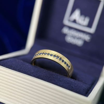 14k Yellow Gold Dark Blue Sapphires Endless Band Custom Ring
