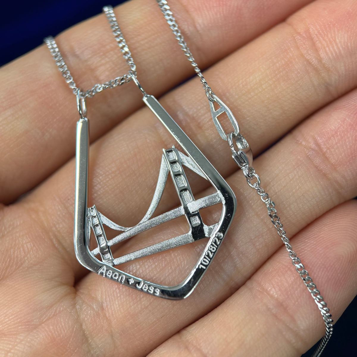 14k White Gold Custom Golden Gate Bridge Pendant on 20inch Mini Miami Chain