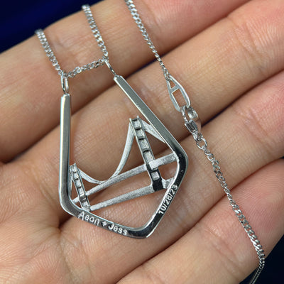 14k White Gold Custom Golden Gate Bridge Pendant on 20inch Mini Miami Chain