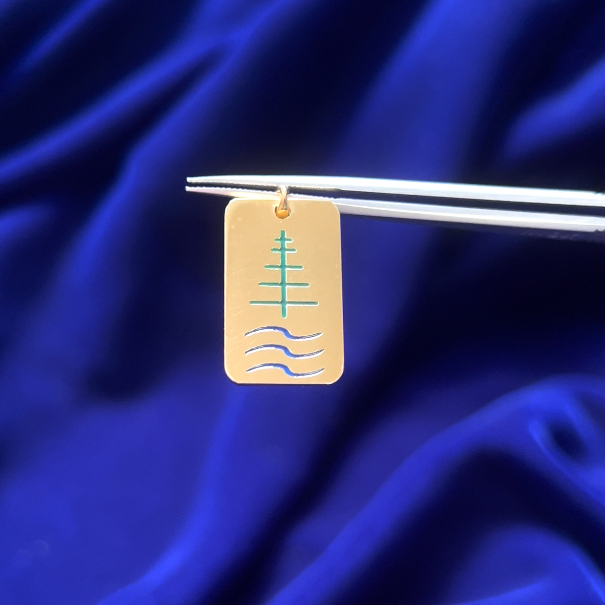 14k Yellow Gold Green and Blue Enamel Copy of Tattoo Custom Charm Pendant