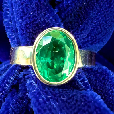 14k Yellow Gold Bezel Set 1.56ct Oval Emerald on 3.5mm Industrial Mirror Band Custom Ring