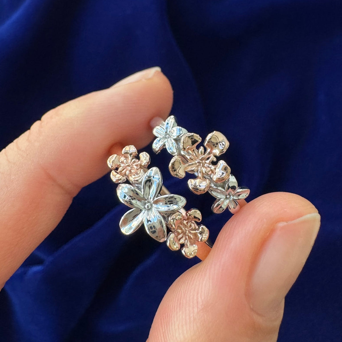 14k Rose and White Gold Gulmohar and Jasmine Custom Flowers Ring