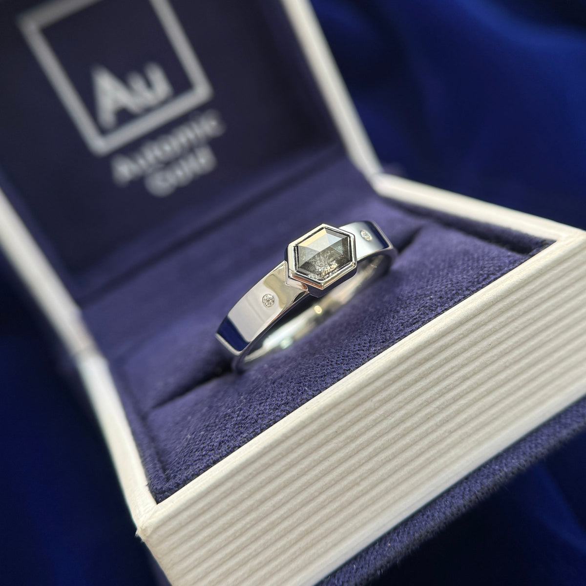 950 Platinum and 1.18ct Hexagon Salt and pepper Diamond Ring