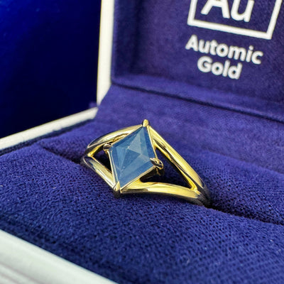 14k Yellow Gold Claw-prongs-set Custom-cut Kite (from 1.86ct) Rose-cut Sapphire on Split-shank Band Custom Ring