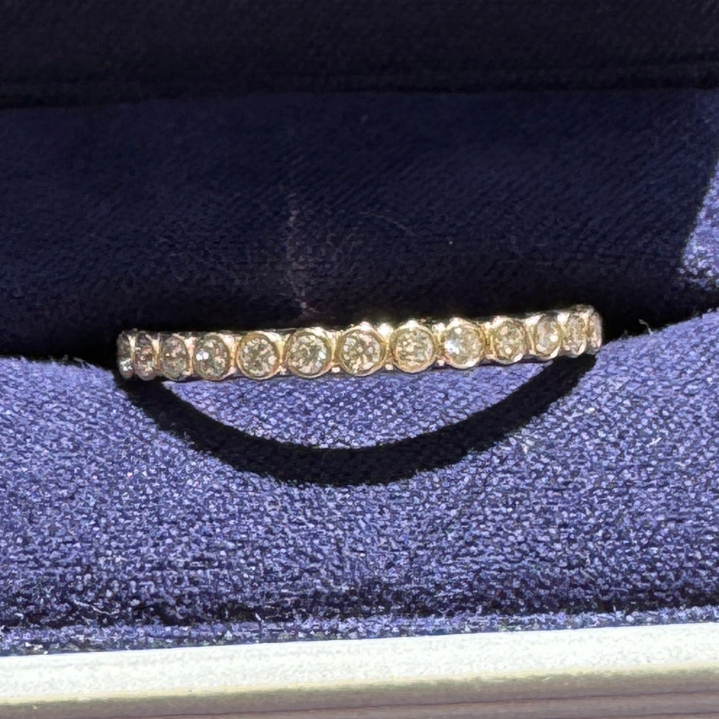 14k Yellow Gold Band and Bezel-set 1.5mm Lab Diamonds Matching Custom Band, size 9.25