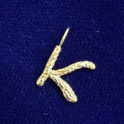 14k Yellow Gold K Custom Shaped Charm with Wood and Tree Texture, 10mm