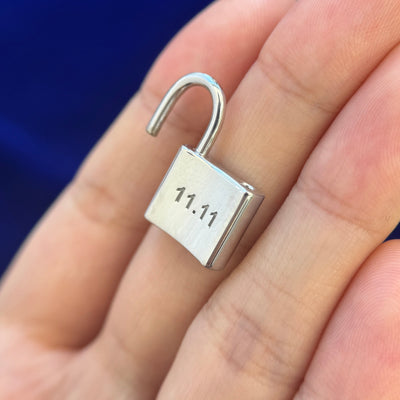 14k White Gold 11.11 Engraved Opening Working Lock Custom Pendant 