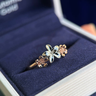14k Rose and White Gold Gulmohar and Jasmine Custom Flowers Ring