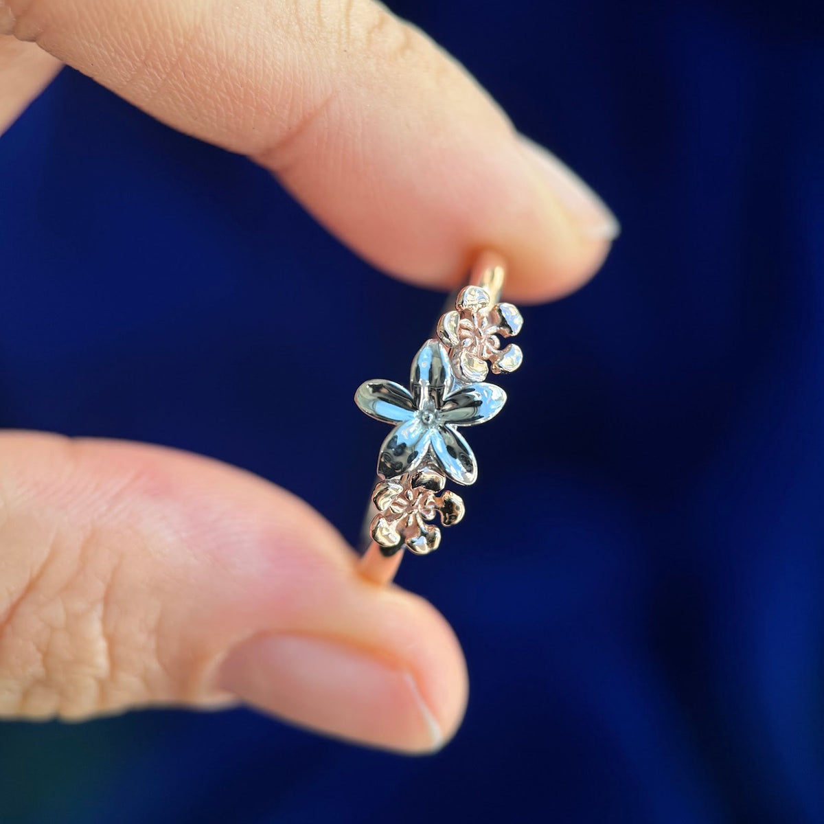 14k Rose and White Gold Gulmohar and Jasmine Custom Flowers Ring