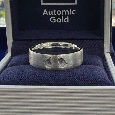 950 Platinum 6mm Mix Matte Band with Deep Engraving of Fig & Dino on Top Custom Ring, Size 8.25