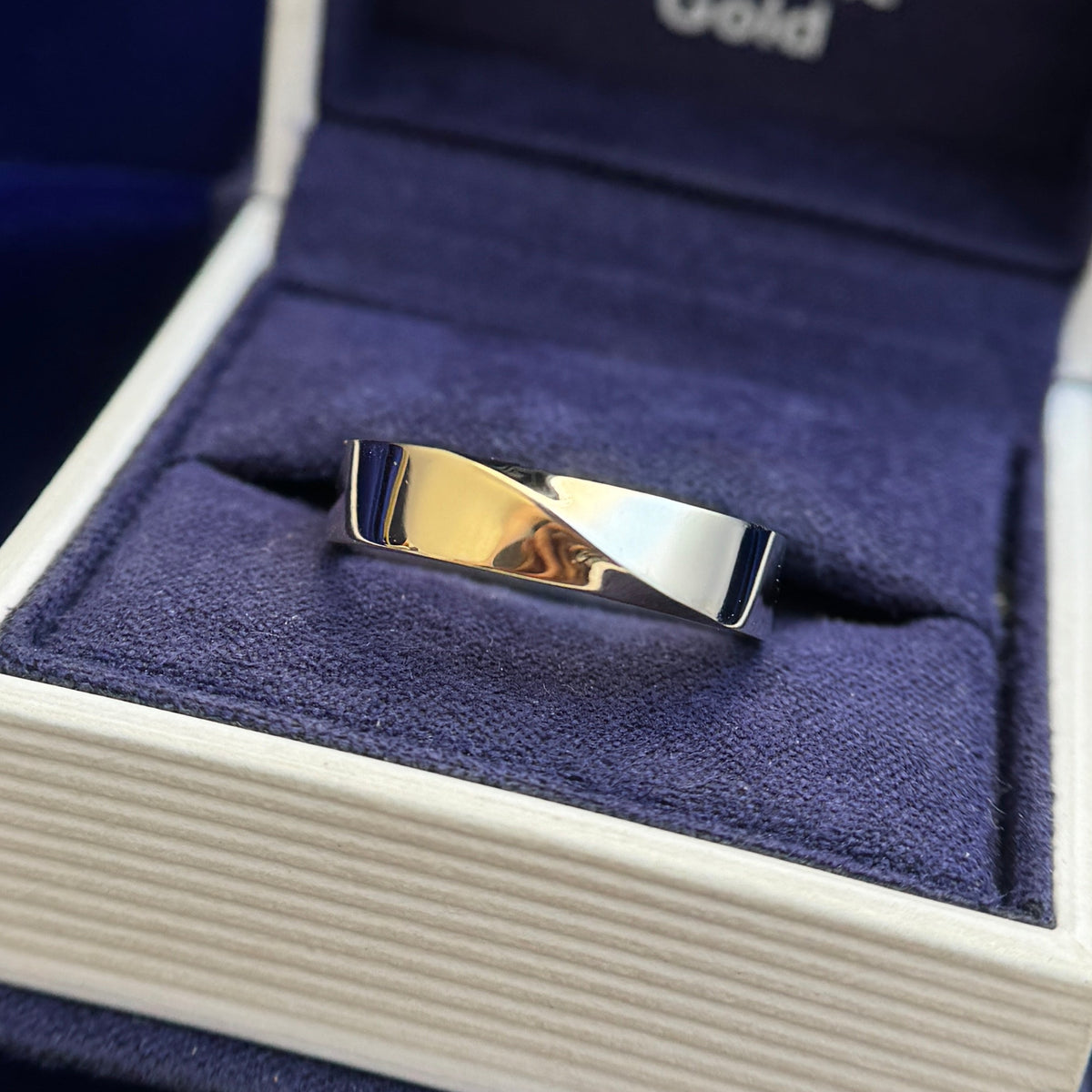 950 Platinum and 14k Yellow Gold Half and Half Mobius Twist Custom Ring, Size 7.75