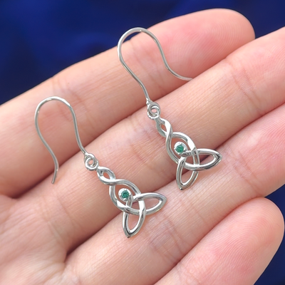 Customers 1.7g of 14k White Gold remade into Motherhood Knot with small Lab Emerald in Center Custom Hook Earrings, Pair