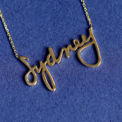 14k Yellow Gold Copy of Handwriting Custom Nameplate Necklace