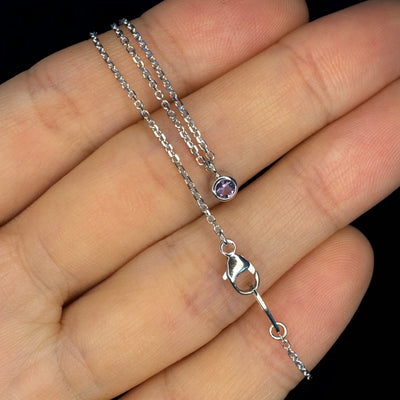 14k White Gold Bezel-set Amethyst Pendant on Medium Cable Chain Custom Necklace