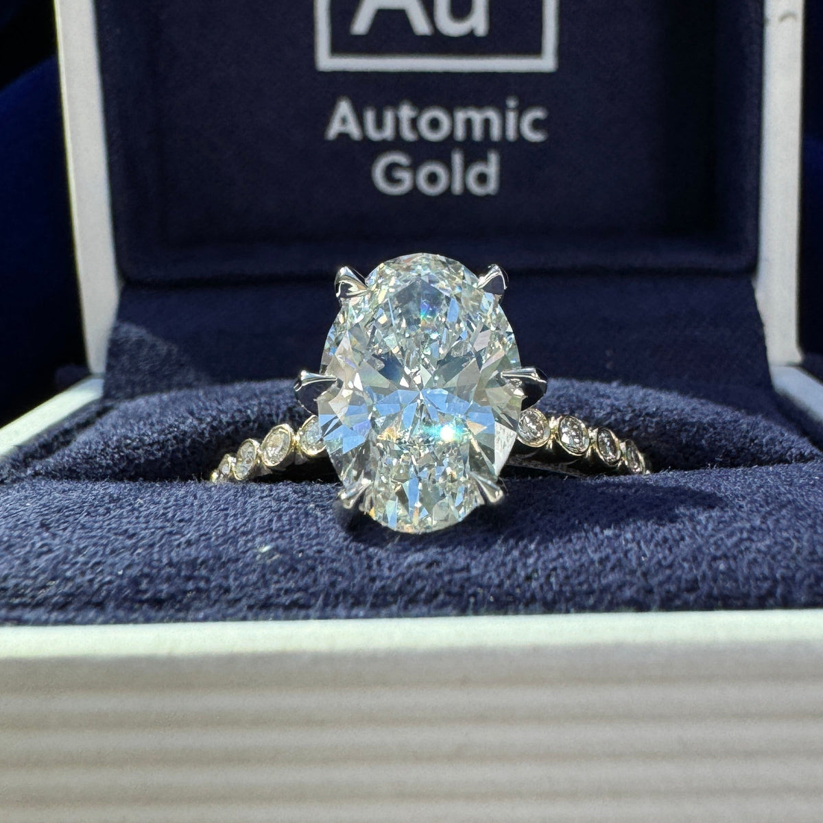 950 Platinum Prongs & 14k Yellow Gold Band with Bezel-set 3.06ct E/VVS Oval Lab Diamond & 1.5mm Lab Round Diamonds Custom Ring