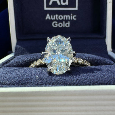 950 Platinum Prongs & 14k Yellow Gold Band with Bezel-set 3.06ct E/VVS Oval Lab Diamond & 1.5mm Lab Round Diamonds Custom Ring