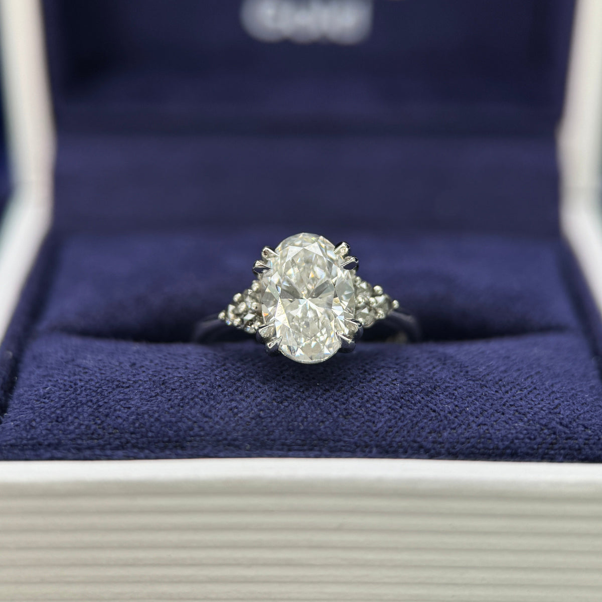 950 Platinum & 1.5ct Oval Lab Diamond & 0.14ct Salt-and-pepper Diamonds Tappered 1-2.5mm Band Custom Ring, size 3.5