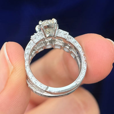 950 Platinum and 1.24ct I/VVS Oval Natural Diamond on Custom Setting Ring Set, size 4.5